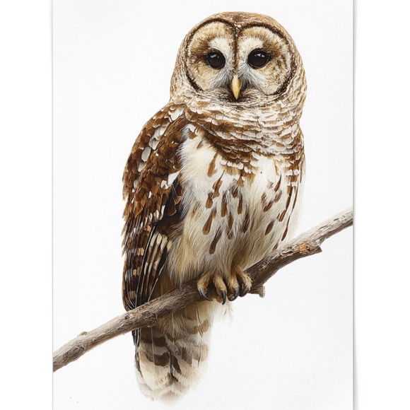 Watercolor Barred Owl Portrait Wall Art Print, Unframed - Mystical Woodland - Picture 2 of 6